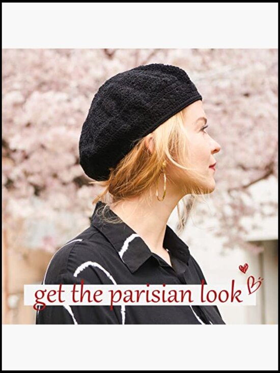 Hand Knit 100% Cotton Crochet Beret Hat - Bohemian Style Summer Beanie Unisex main image 6